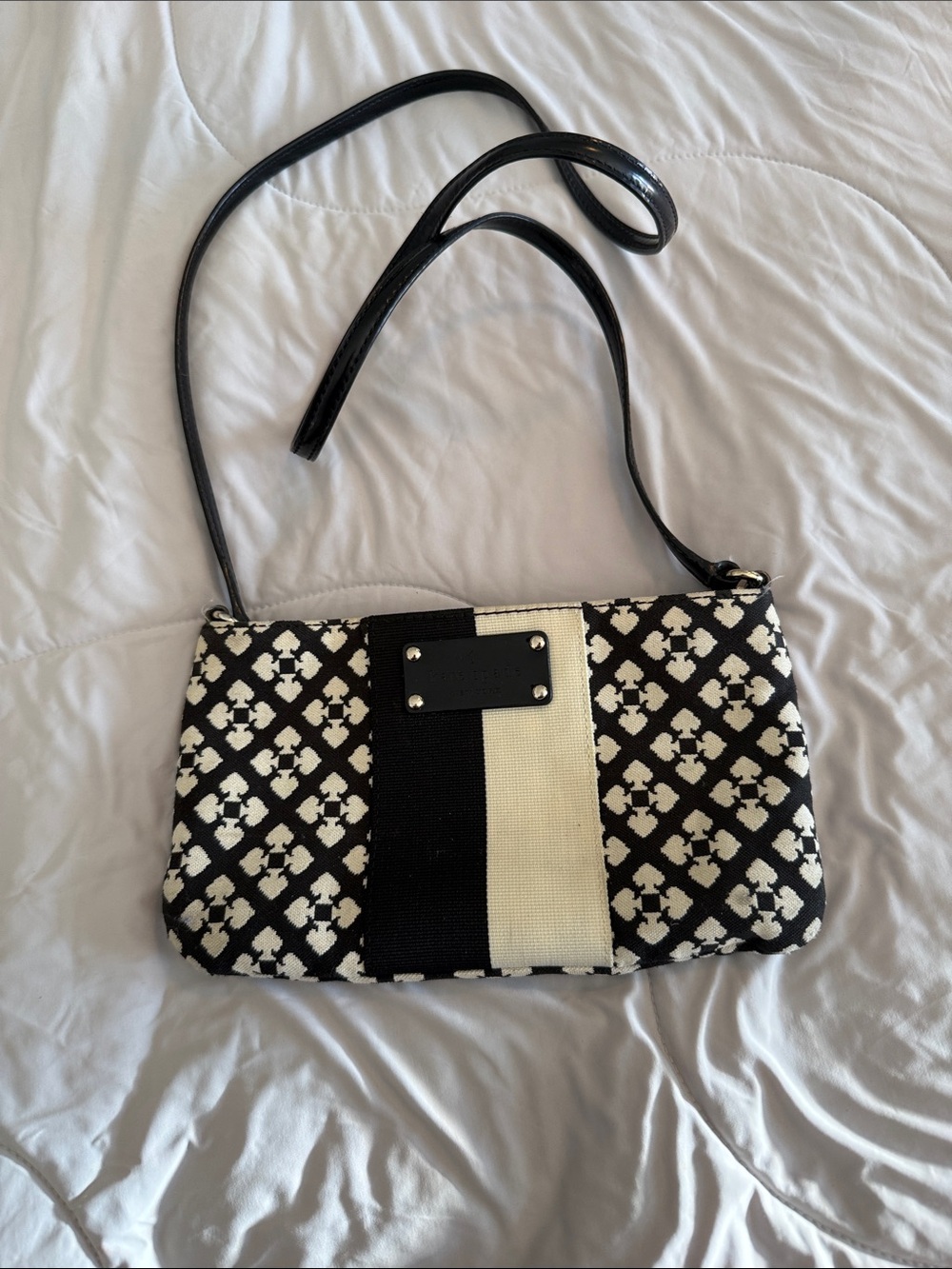 kate spade Black and White Patterned Crossbody with Center Stripe